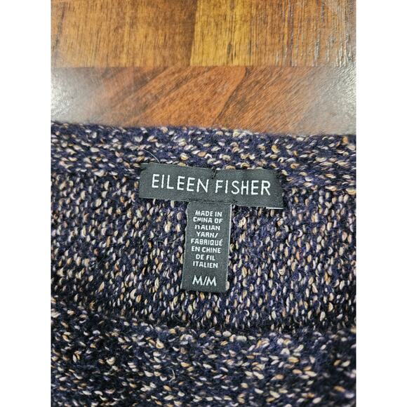 Eileen Fisher Woman's Wool Cotton Fringe Hem Sweater Bateau Neckline M Navy Blue - Picture 2 of 6